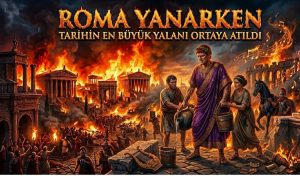 Roma İmparatoru neron yanan roma şehri temsili görseli